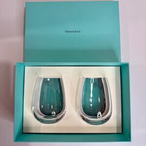Tiffany & Co. Essentials Stemless Wine Glass Set of 2 Crystal Made in Italy New